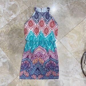 Braided Neck Dress with multi color tribal pattern - 4
